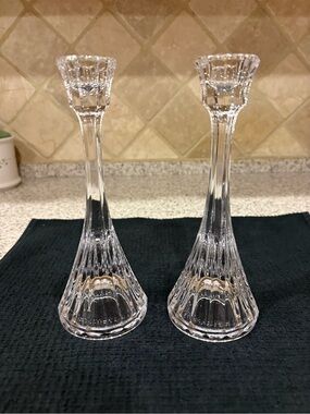 Vintage Crystal Taper Mikasa Park Lane Candle Holders 8" Set Of Two
